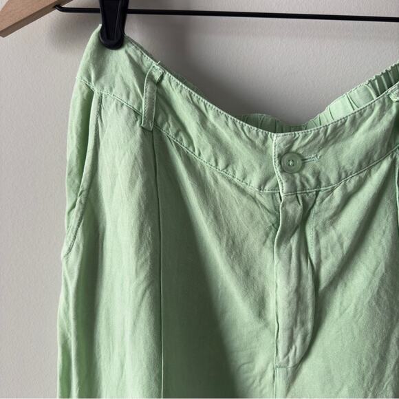 Young Fabulous & Broke Linen Blend Green Women's Pants Wide Leg zipper button L - Picture 3 of 11